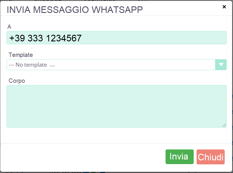 WhatsApp Messaggio singolo SuiteCRM