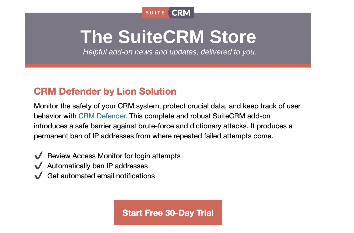 CRM Defender nello Store SuiteCRM